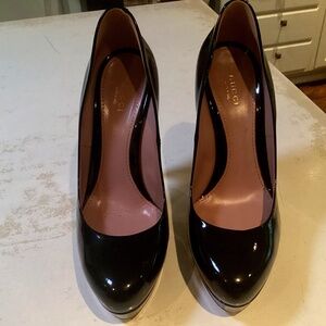 Gucci very high heels, black Patton leather